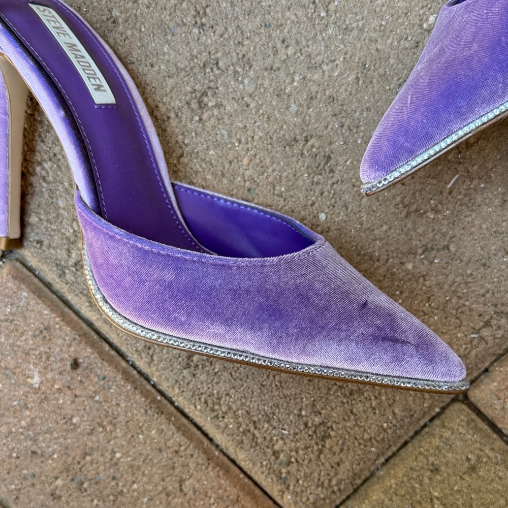 Steve Madden Emerson-V Velvet Rhinestone Ankle Wrap Dress Pumps purple 7.5M - Picture 4 of 9
